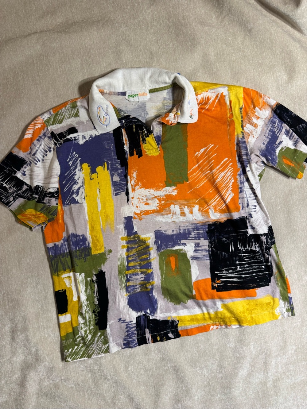 Vintage Paper Dolls Abstract Brushstroke Polo Shirt - Multi Colors